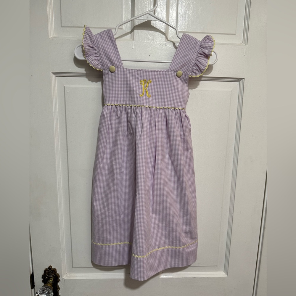Size 6 Girls “K” Embroidered Monogrammed Purple Yellow Dress Summer Spring